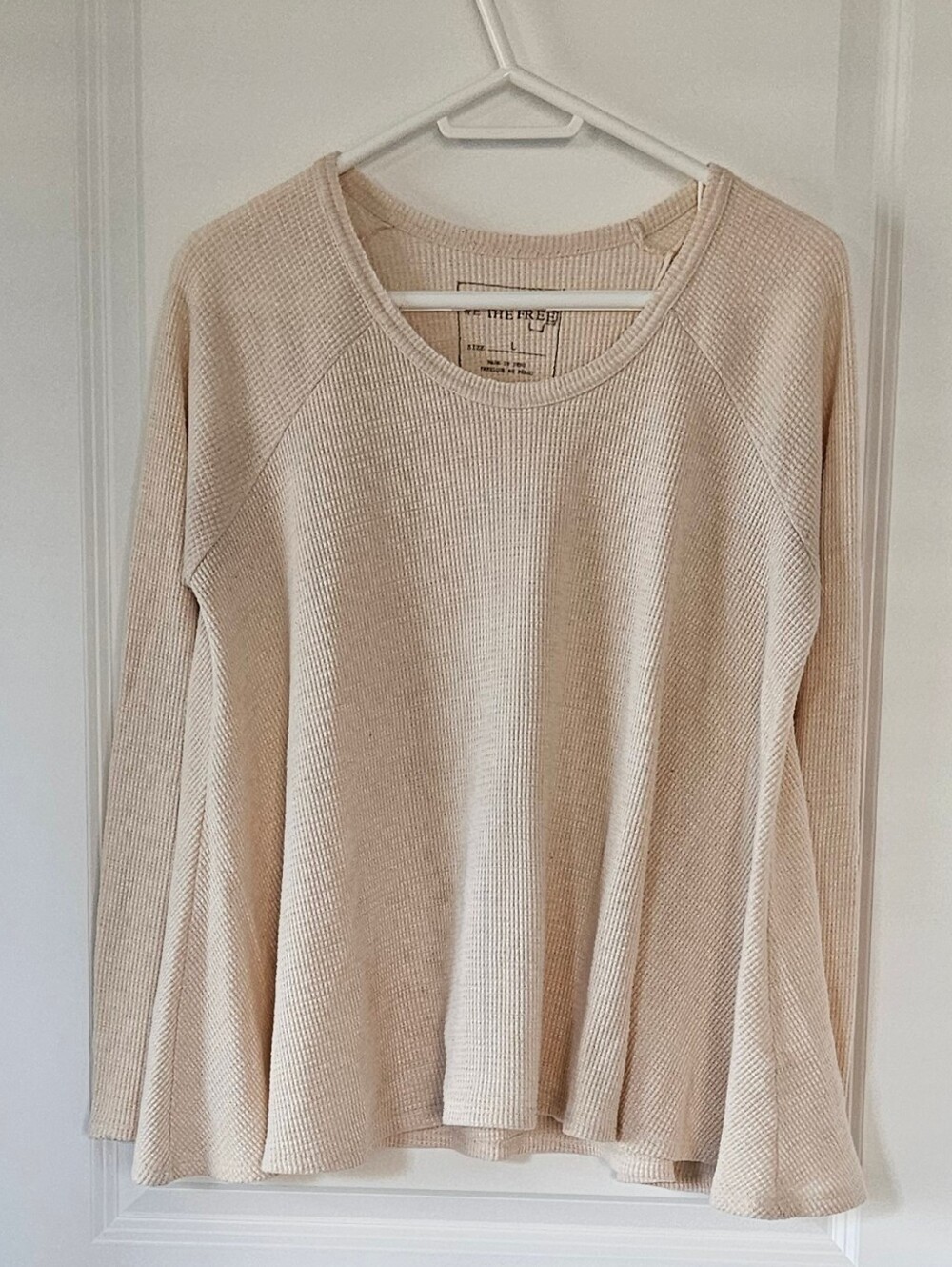 Free People Cream Waffle Knit Thermal Swing Top Size L